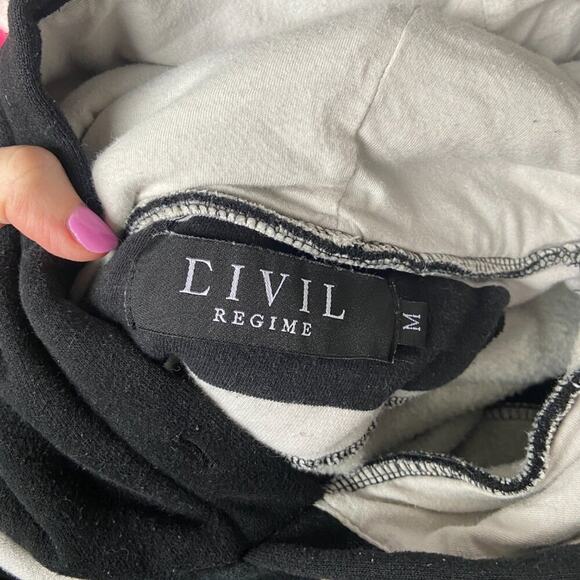 PacSun Civil Regime Hoodie Men's M Black & White Stripped y2k Grunge - Picture 7 of 7